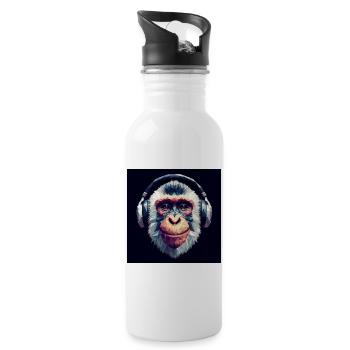 Affe mit Kopfhörer - Trinkflasche mit integriertem Trinkhalm - Weiß - Rechts