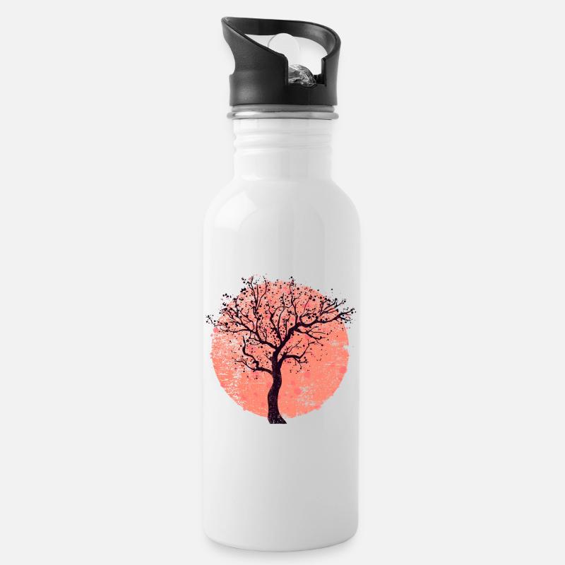 Baum & Kreis (Used) - Trinkflasche mit integriertem Trinkhalm - Weiß