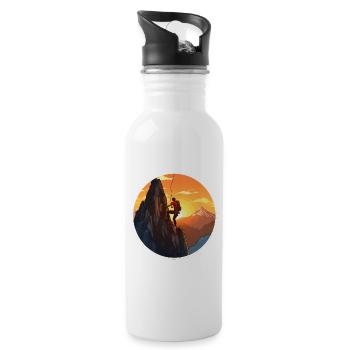Bergsteiger vorm Sonnenuntergang - Kletter Design - Trinkflasche mit integriertem Trinkhalm - Weiß - Rechts