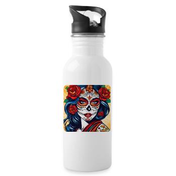 Dia de los Muertos Woman with Roses - Water bottle with straw - white - Right