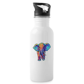 Éléphant Aquarelle Colorée Dessin Animé Kawaii Animal - Gourde avec paille intégrée - blanc - Droite