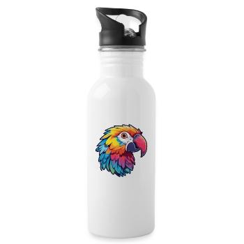 Papagei buntes Aquarell Cartoon Kawaii Tier - Trinkflasche mit integriertem Trinkhalm - Weiß - Rechts