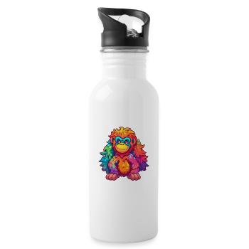 Orangutan Colorful Watercolor Cartoon Kawaii Anima - Water bottle with straw - white - Right