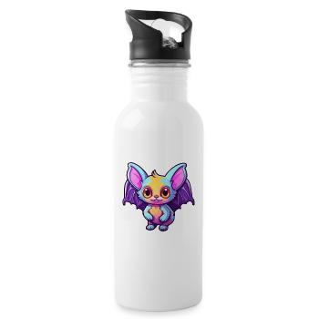 Fledermaus buntes Aquarell Cartoon Kawaii Tier - Trinkflasche mit integriertem Trinkhalm - Weiß - Rechts