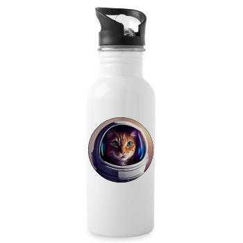 Weltraumkatze im Helm - Trinkflasche mit integriertem Trinkhalm - Weiß - Rechts