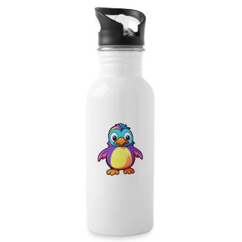 Penguin Colorful Watercolor Cartoon Kawaii Animal - Water bottle with straw - white - Right