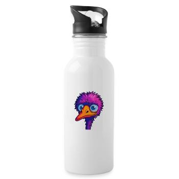 Ostrich Colorful Watercolor Cartoon Kawaii Animal - Water bottle with straw - white - Right