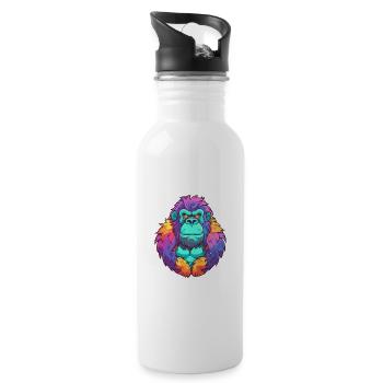 Gorilla Colorful Watercolor Cartoon Kawaii Animal - Water bottle with straw - white - Right