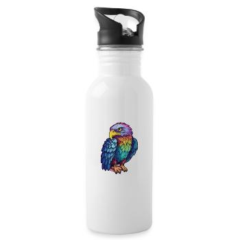 Eagle Colorful Watercolor Cartoon Kawaii Animal - Water bottle with straw - white - Right