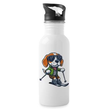 Cute Beagle on Skis - Winter Holidays in the - Water bottle with straw - white - Right