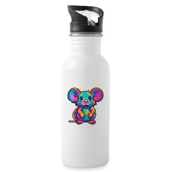 Rat Colorful Watercolor Cartoon Kawaii Animal - Water bottle with straw - white - Right
