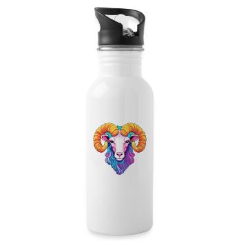 Widder buntes Aquarell Cartoon Kawaii Tier - Trinkflasche mit integriertem Trinkhalm - Weiß - Rechts