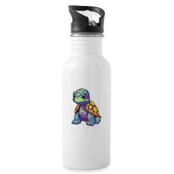 Turtle Colorful Watercolor Cartoon Kawaii Animal - Water bottle with straw - white - Right