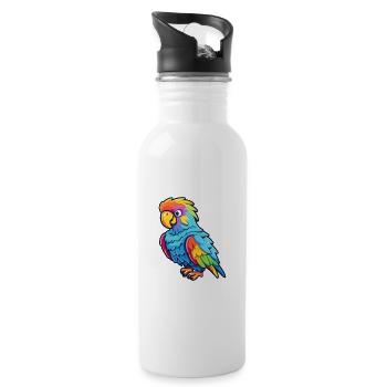 Papagei buntes Aquarell Cartoon Kawaii Tier - Trinkflasche mit integriertem Trinkhalm - Weiß - Rechts