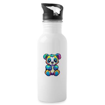 Panda Colorful Watercolor Cartoon Kawaii Animal - Water bottle with straw - white - Right