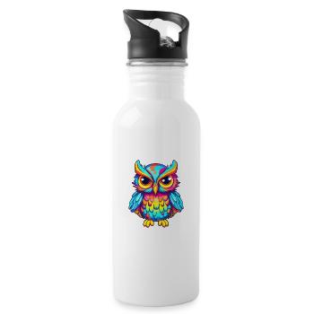 Owl Colorful Watercolor Cartoon Kawaii Animal - Water bottle with straw - white - Right