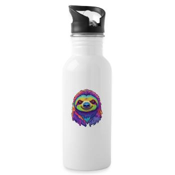 Faultier buntes Aquarell Cartoon Kawaii Tier - Trinkflasche mit integriertem Trinkhalm - Weiß - Rechts
