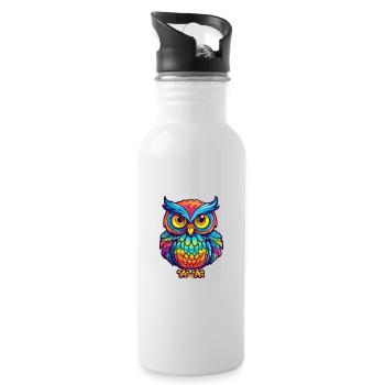 Owl Colorful Watercolor Cartoon Kawaii Animal - Water bottle with straw - white - Right