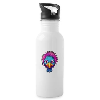 Emu Colorful Watercolor Cartoon Kawaii Animal - Water bottle with straw - white - Right