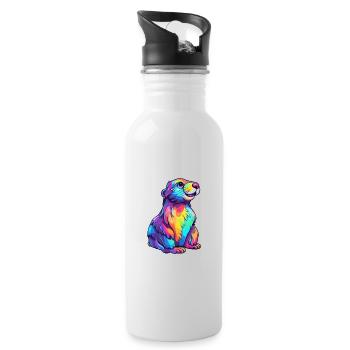 Otter Colorful Watercolor Cartoon Kawaii Animal - Water bottle with straw - white - Right