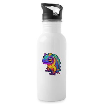 Lizard Colorful Watercolor Cartoon Kawaii Animal - Water bottle with straw - white - Right