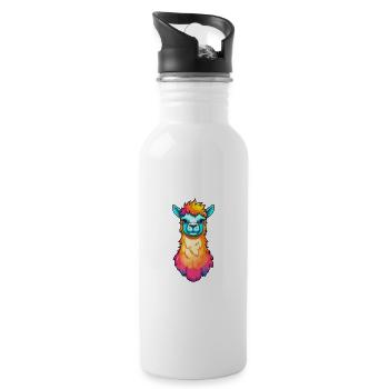 Llama Colorful Watercolor Cartoon Kawaii Animal - Water bottle with straw - white - Right