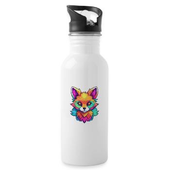 Fuchs Buntes Aquarell Cartoon Kawaii Tier - Trinkflasche mit integriertem Trinkhalm - Weiß - Rechts