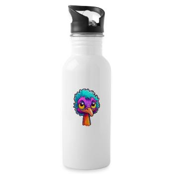 Emu Colorful Watercolor Cartoon Kawaii Animal - Water bottle with straw - white - Right
