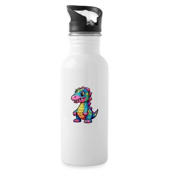 Dinosaurier buntes Aquarell Cartoon Kawaii Tier - Trinkflasche mit integriertem Trinkhalm - Weiß - Rechts