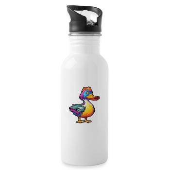 Ente buntes Aquarell Cartoon Kawaii Tier - Trinkflasche mit integriertem Trinkhalm - Weiß - Rechts