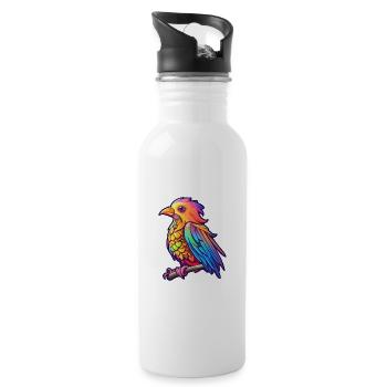Cuckoo Colorful Watercolor Cartoon Kawaii Animal - Water bottle with straw - white - Right