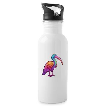 Ibis Colorful Watercolor Cartoon Kawaii Animal - Water bottle with straw - white - Right