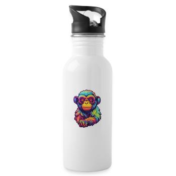 Affe buntes Aquarell Cartoon Kawaii Tier - Trinkflasche mit integriertem Trinkhalm - Weiß - Rechts