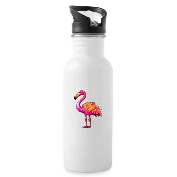 Flamingo Colorful Watercolor Cartoon Kawaii Animal - Water bottle with straw - white - Right