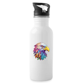 Eagle Colorful Watercolor Cartoon Kawaii Animal - Water bottle with straw - white - Right