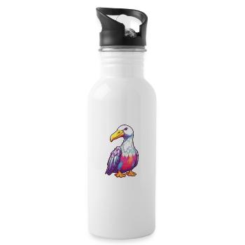 Albatross Colorful Watercolor Cartoon Kawaii Anima - Water bottle with straw - white - Right