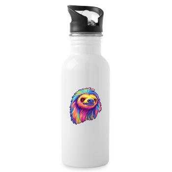 Faultier buntes Aquarell Cartoon Kawaii Tier - Trinkflasche mit integriertem Trinkhalm - Weiß - Rechts