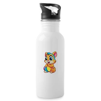Chipmunk Buntes Aquarell Cartoon Kawaii Tier - Trinkflasche mit integriertem Trinkhalm - Weiß - Rechts