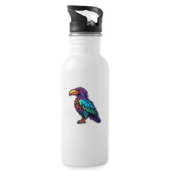 Crow Colorful Watercolor Cartoon Kawaii Animal - Water bottle with straw - white - Right