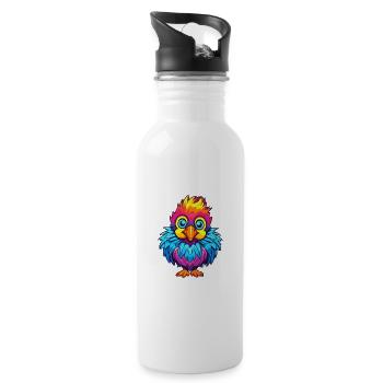 Chicken Colorful Watercolor Cartoon Kawaii Animal - Water bottle with straw - white - Right