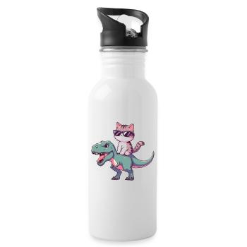 Cool Kitten on T-Rex Funny Dinosaur Trend - Water bottle with straw - white - Right