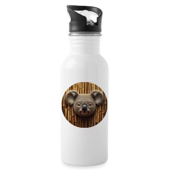 Koala head in front of bamboo wall - Water bottle with straw - white - Right