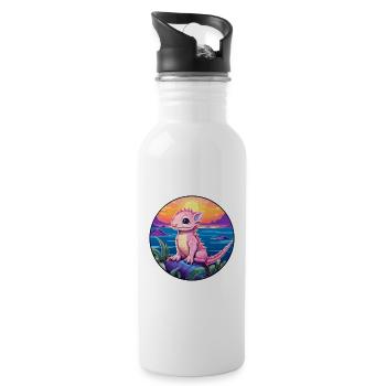 Axolotl Buntes Aquarell Cartoon Kawaii Tier - Trinkflasche mit integriertem Trinkhalm - Weiß - Rechts