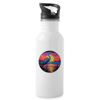 Avocet Colorful Watercolor Cartoon Kawaii Animal - Water bottle with straw - white - Right