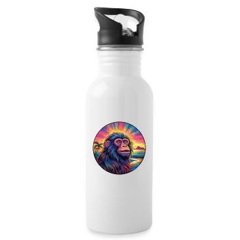 Baboon Colorful Watercolor Cartoon Kawaii Animal - Water bottle with straw - white - Right