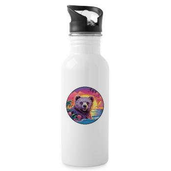 Bear Colorful Watercolor Cartoon Kawaii Animal - Water bottle with straw - white - Right