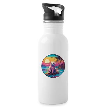 Bear Colorful Watercolor Cartoon Kawaii Animal - Water bottle with straw - white - Right