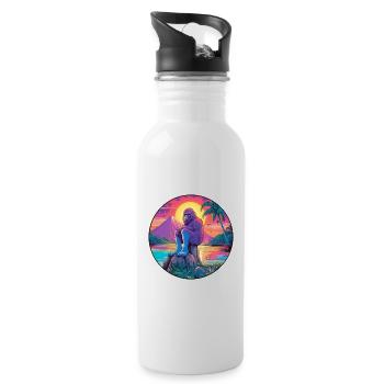 Big Foot Colorful Watercolor Cartoon Kawaii Animal - Water bottle with straw - white - Right