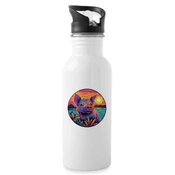 Boar Colorful Watercolor Cartoon Kawaii Animal - Water bottle with straw - white - Right