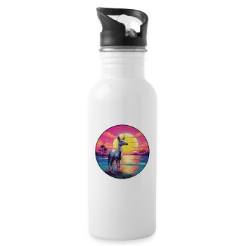 Karibu buntes Aquarell Cartoon Kawaii Tier - Trinkflasche mit integriertem Trinkhalm - Weiß - Rechts